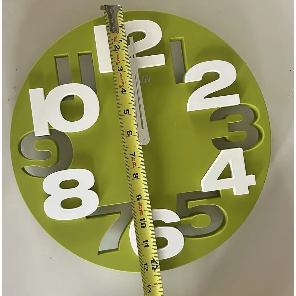 MEIDI 3D Big Digit Modern Round Wall Clock Green White Gray 12” New